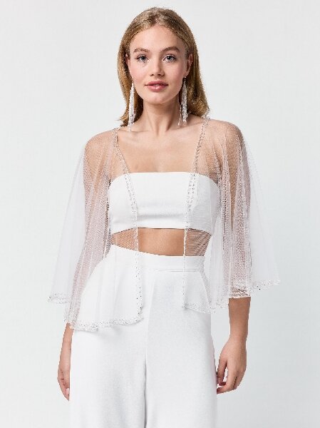 Cape Poirier 75103 - Elegante, transparante cape met kristallen