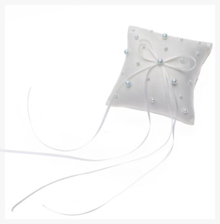 KB-75306 - Ringkussen van satijn en tule met blauwe parels. 